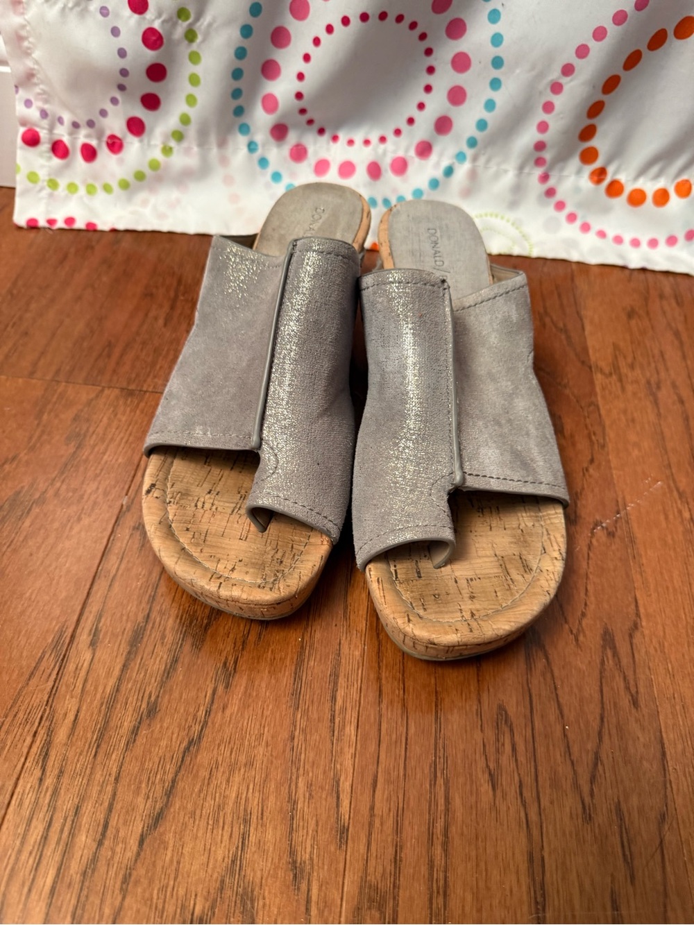 Donald J. Pliner Silver Gray Cork Slide Sandals